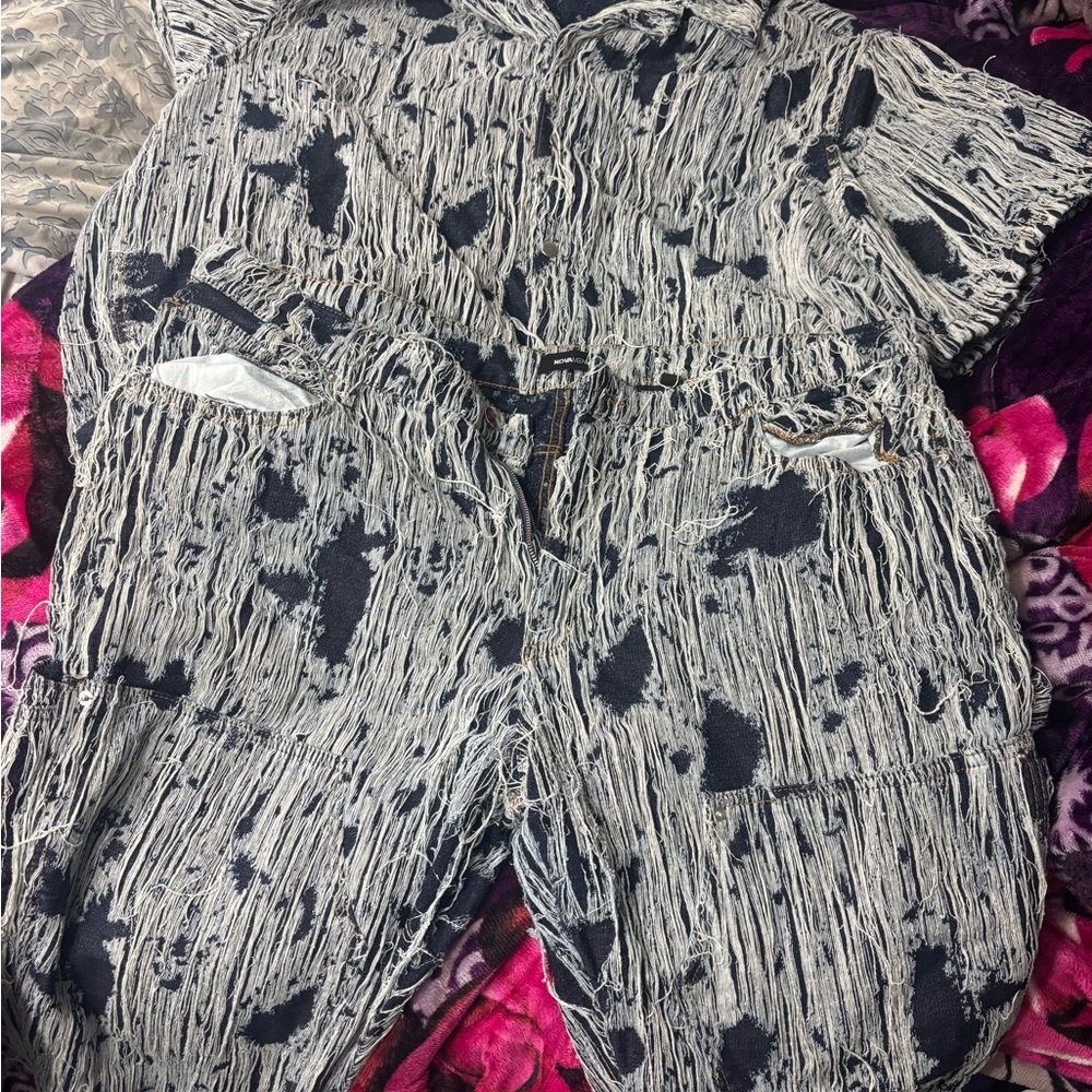 Distressed Black and White Jumpsuit